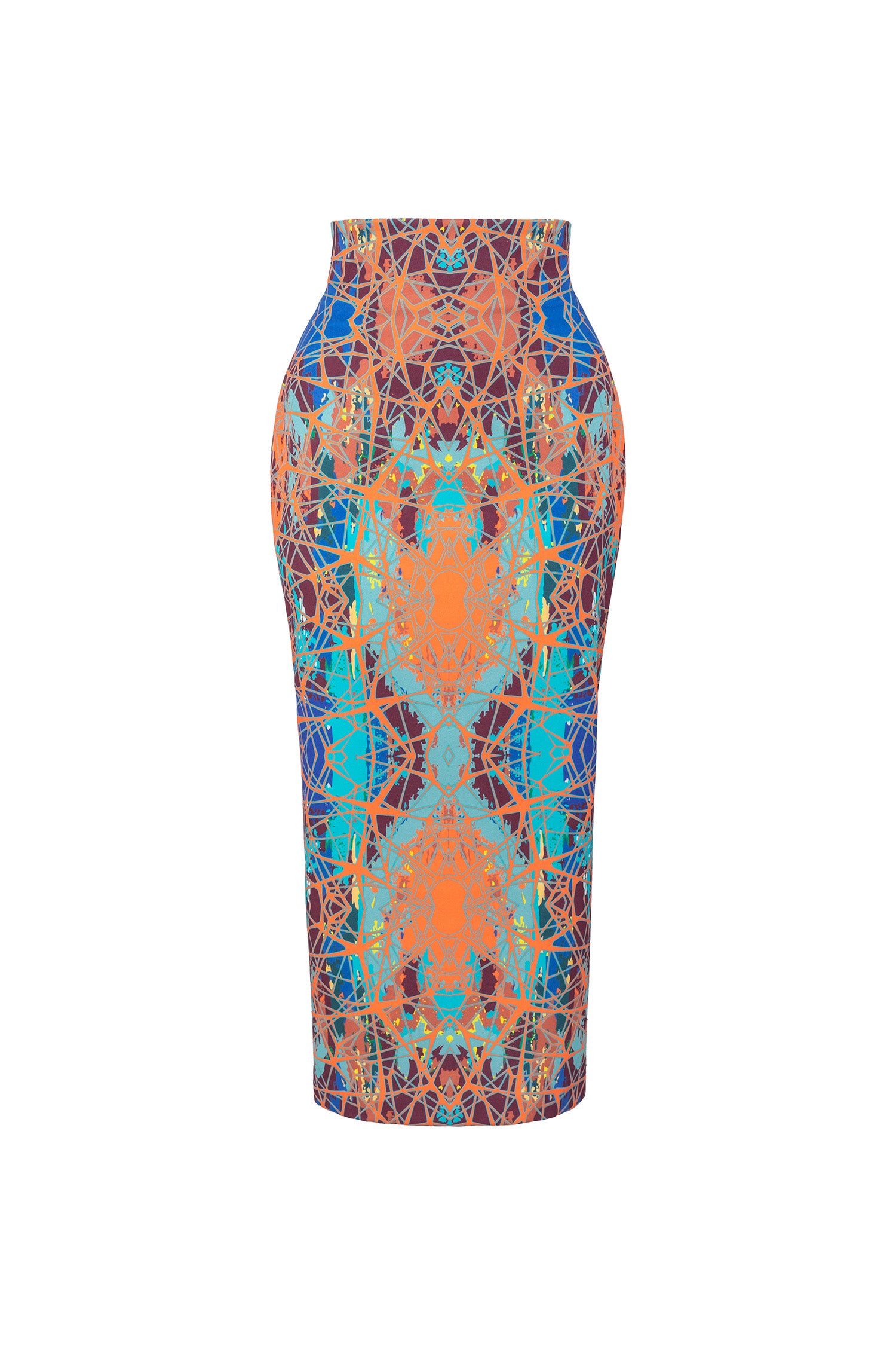 Orange Blue Sandstone Velvet Pencil Skirt