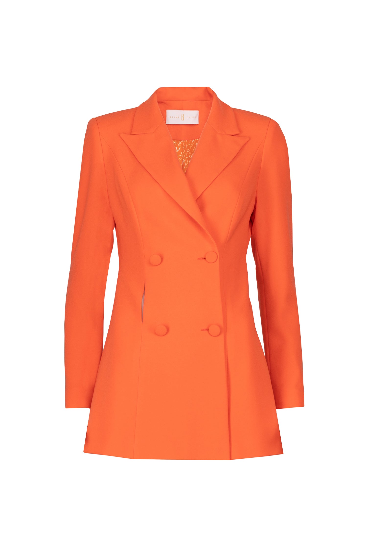 Orange Crepe Scarf Cutout Double Breasted Blazer