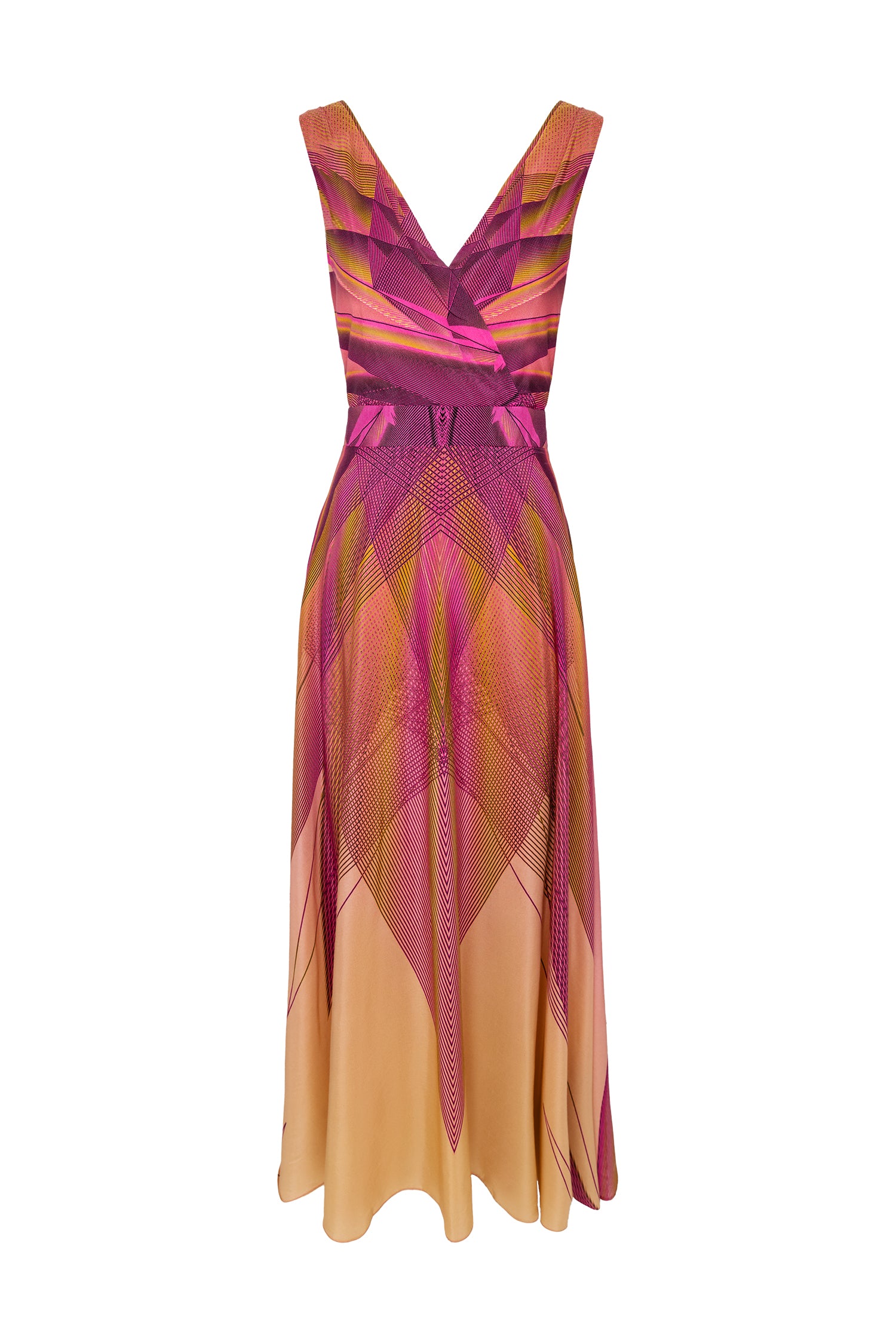 Orange Pink Silk Cotton Maxi Dress
