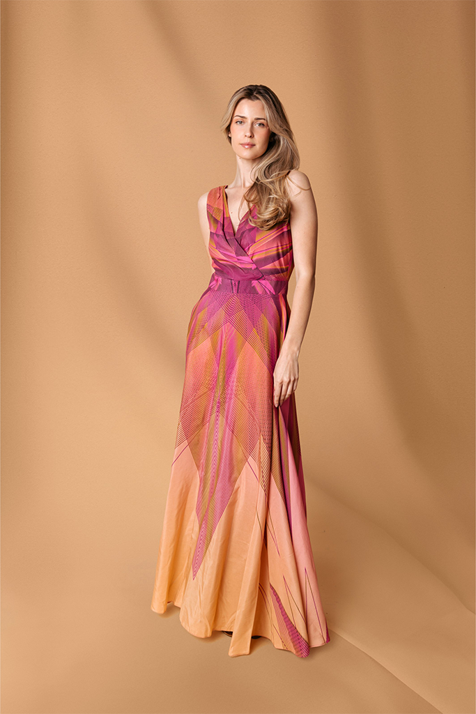 Orange Pink Silk Cotton Maxi Dress