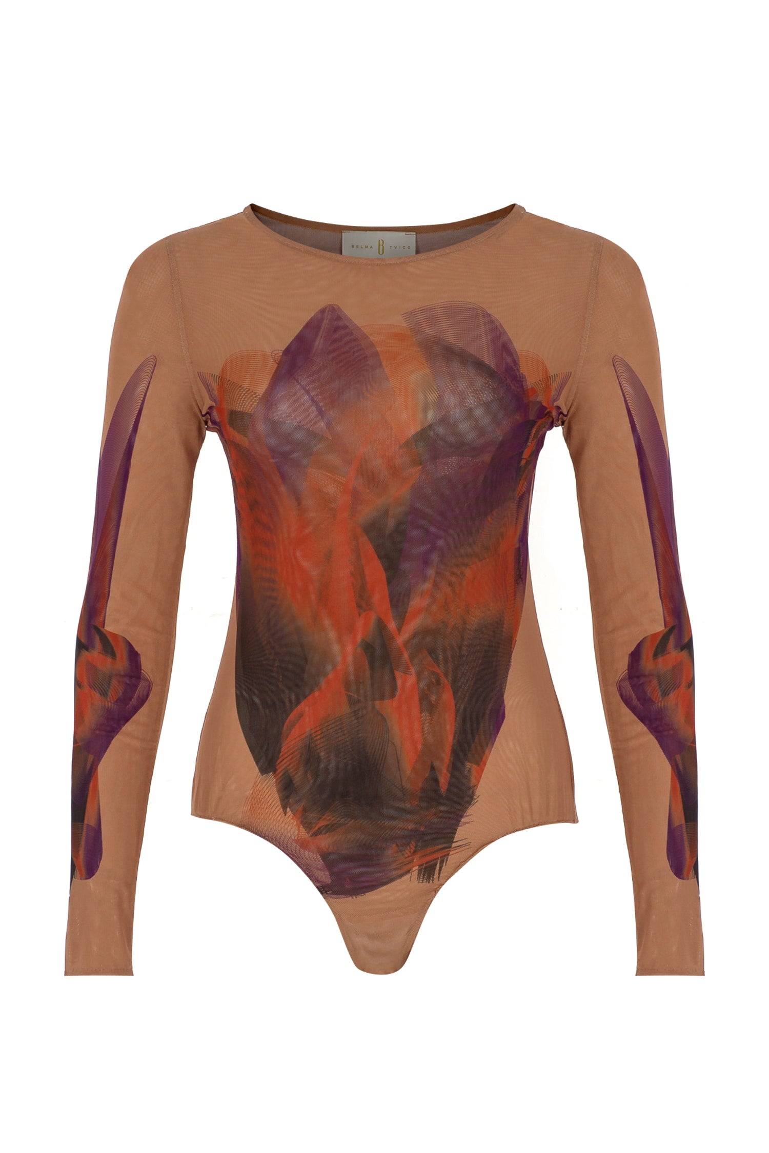 Orange Red Sheer Custom Print Bodysuit