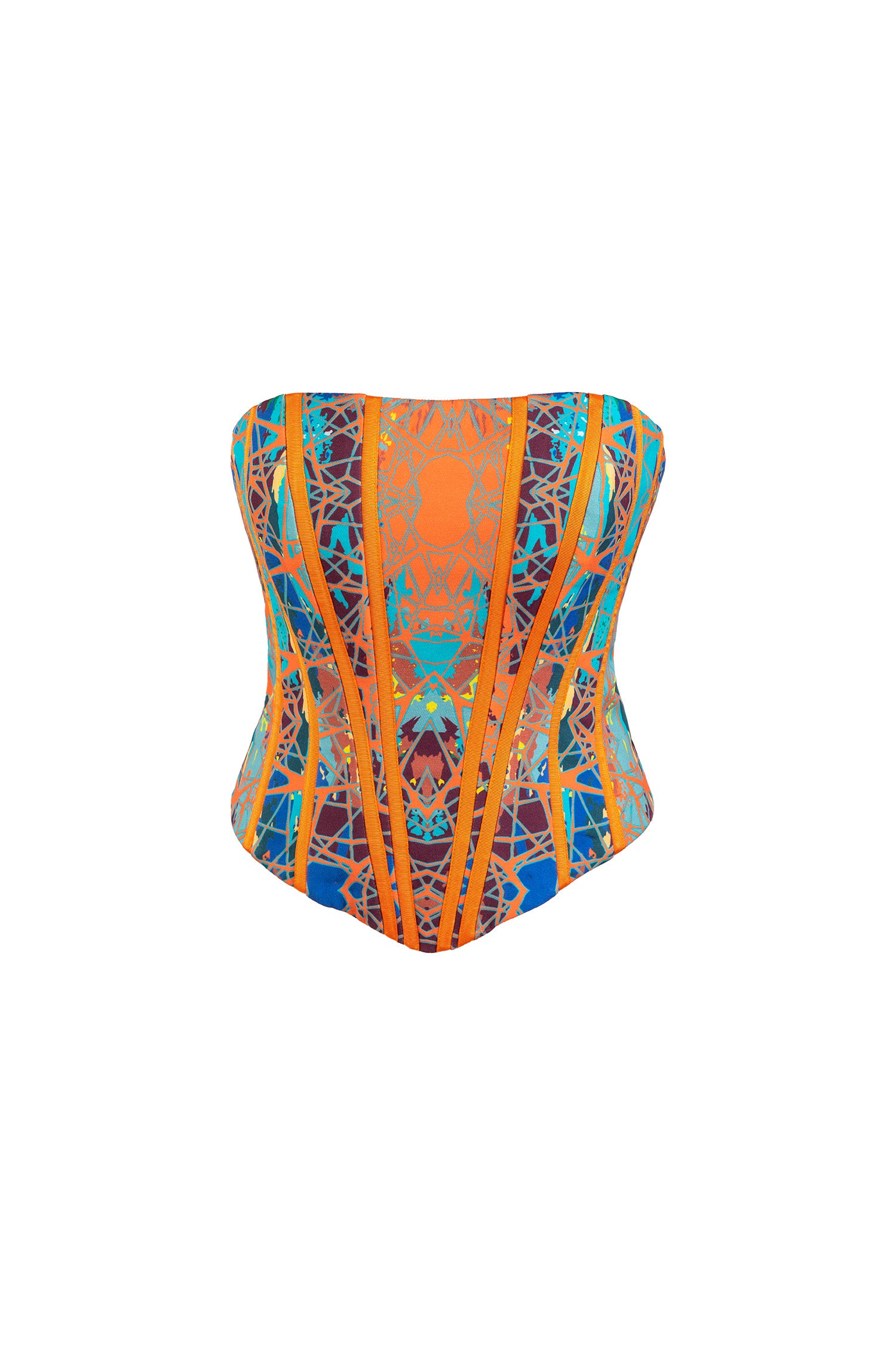 Orange Turquoise Printed Bustier