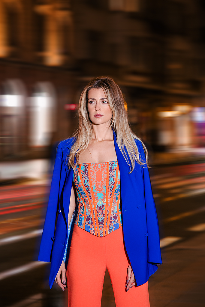Orange Turquoise Printed Bustier