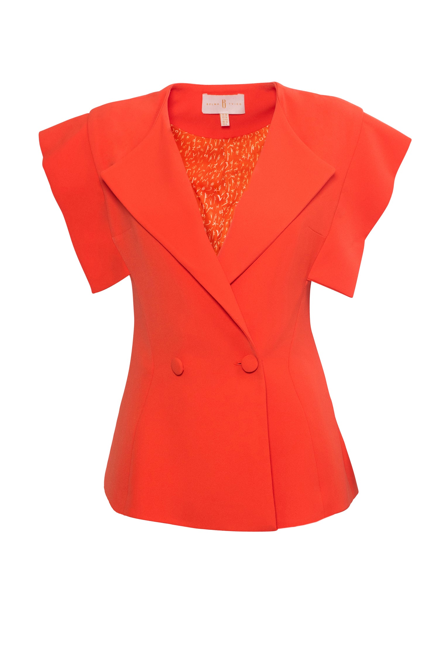 Orange Wide Lapels Short Sleeved Crepe Blazer