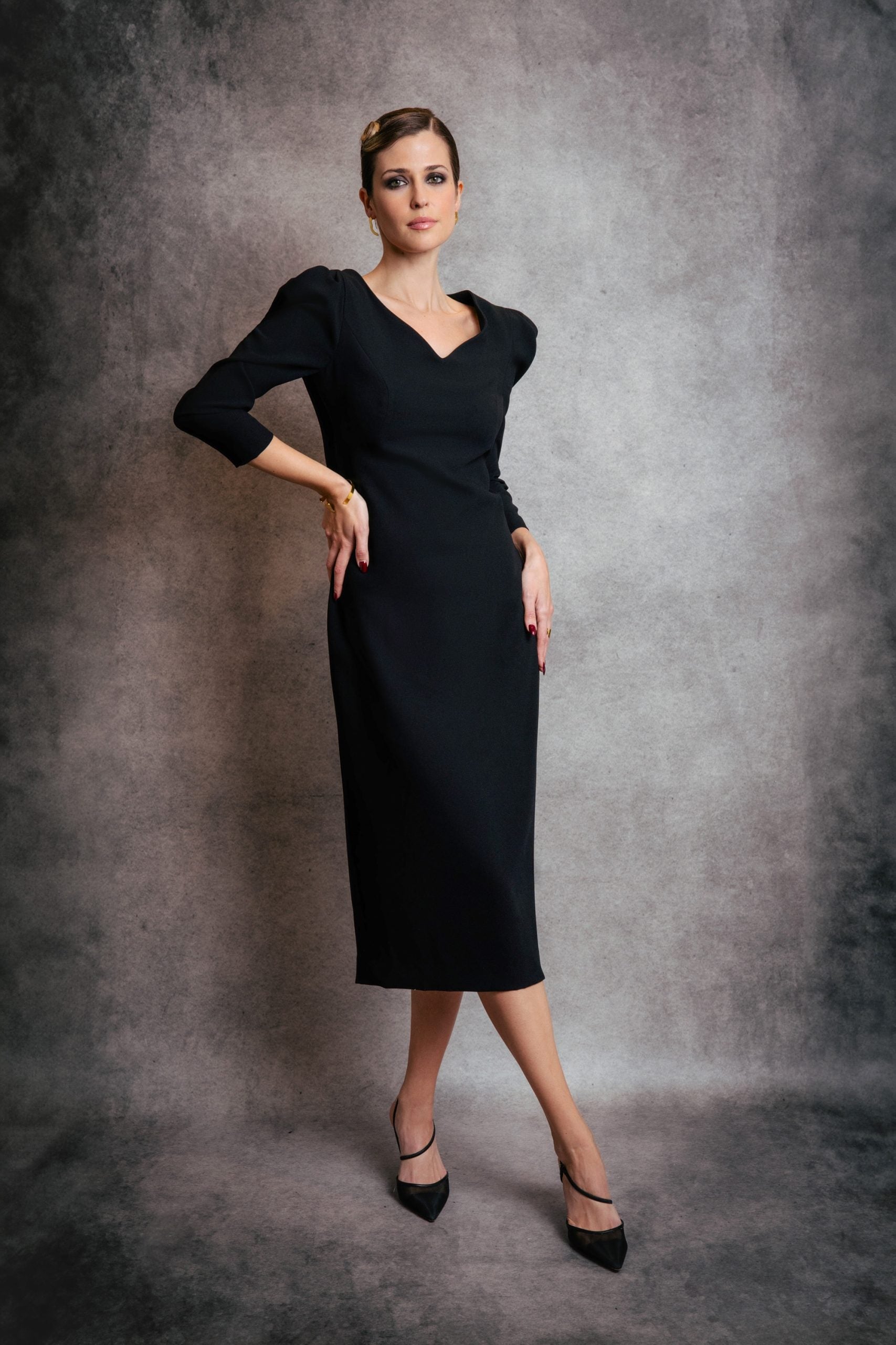 Oversized Shoulder Little Black Dress