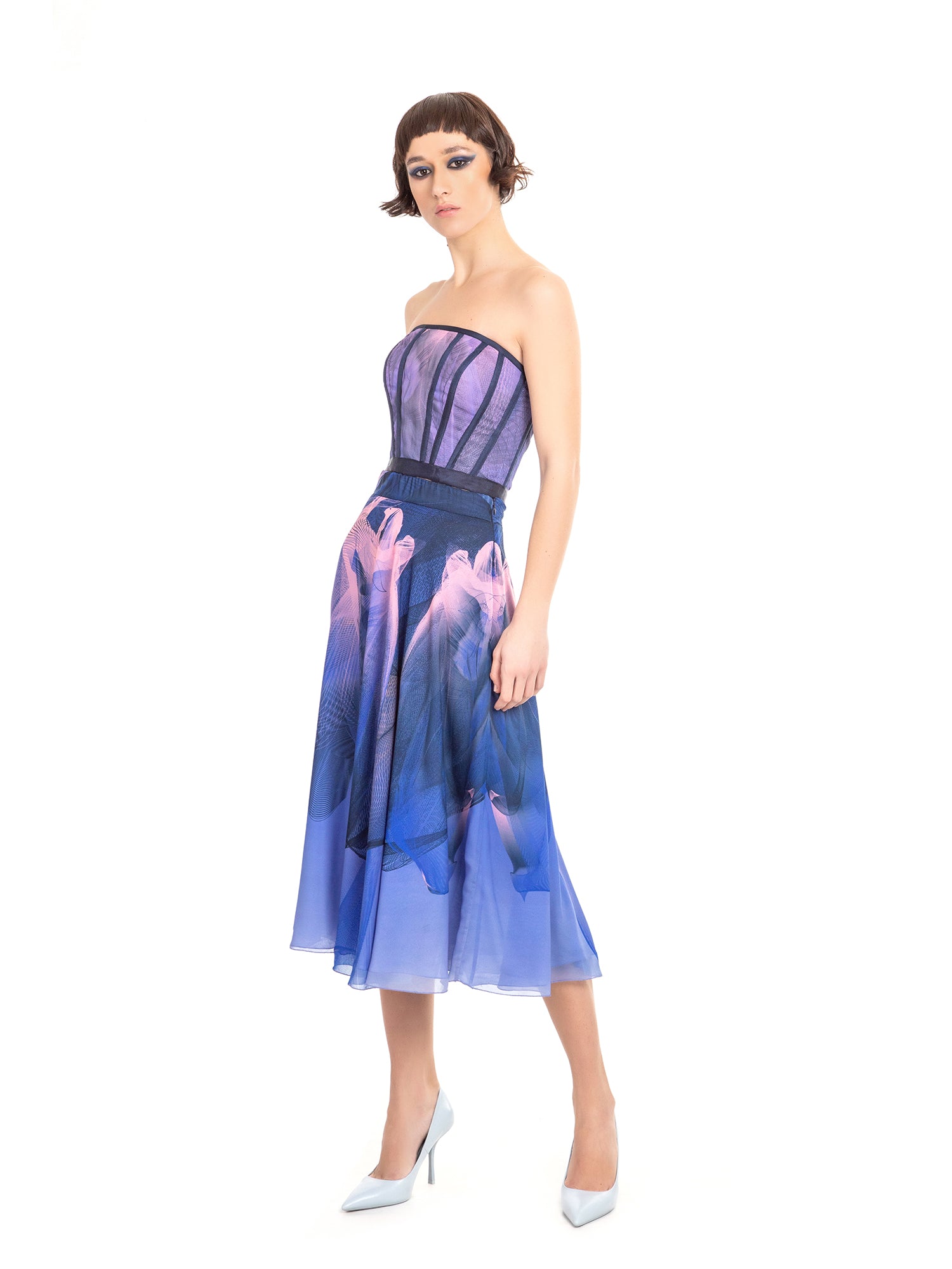 Pastel Blue Nile Custom Print Chiffon Skirt