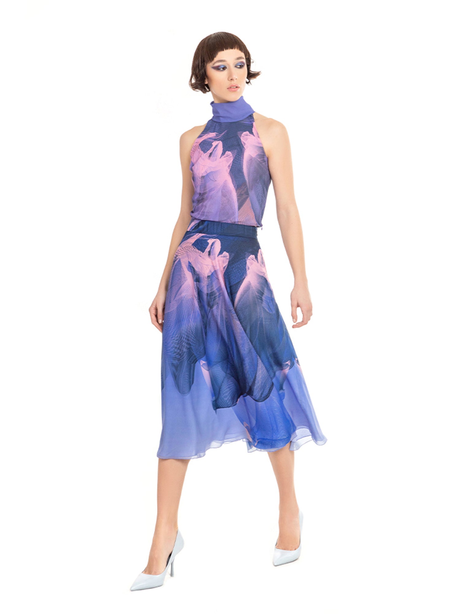 Pastel Blue Nile Custom Print Chiffon Skirt