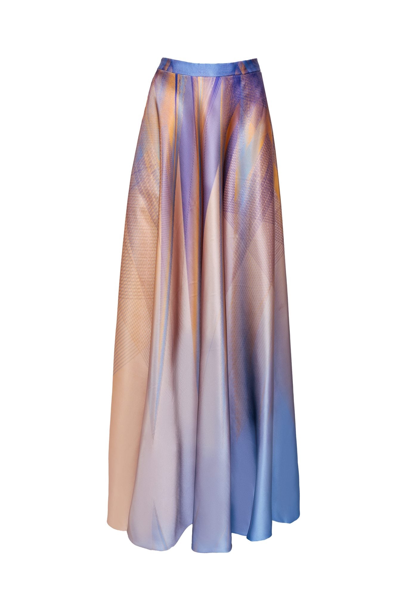 Peach Satin Custom Print Maxi Skirt