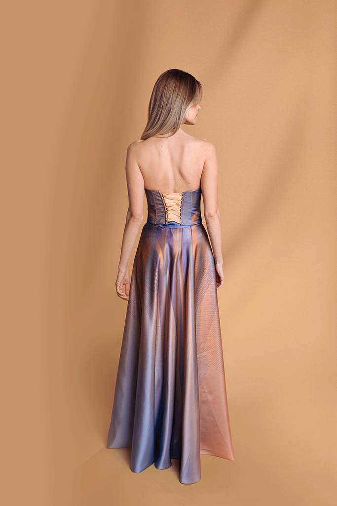 Peach Satin Custom Print Maxi Skirt