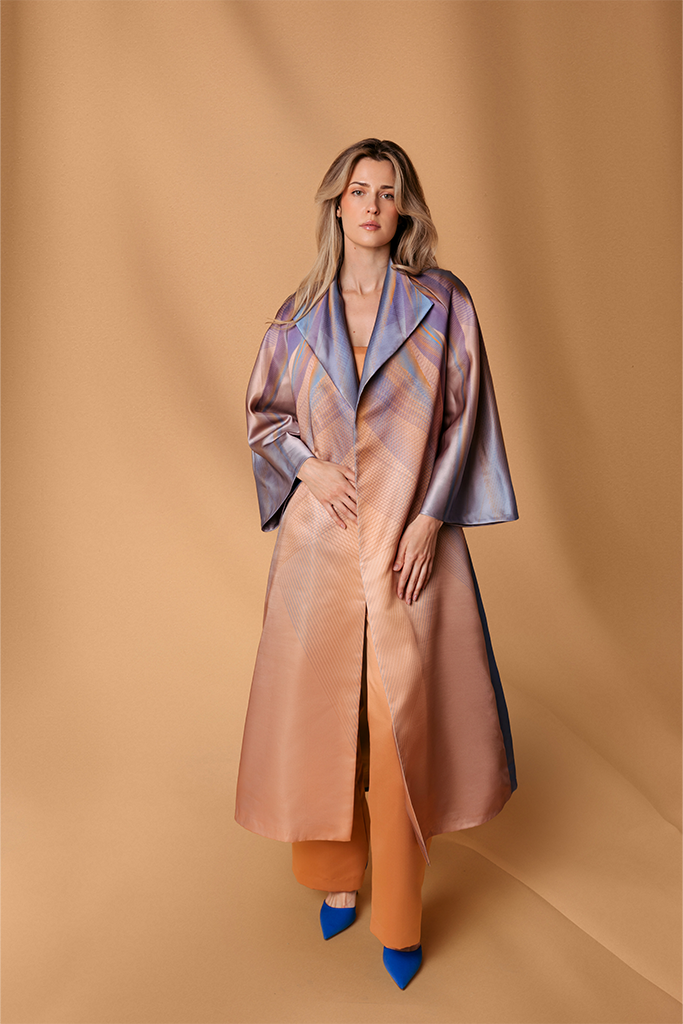 Peach Satin Mid Length Top Coat