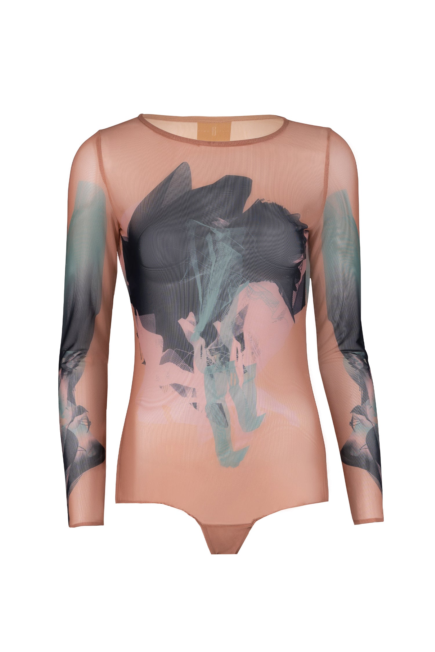 Peach Sheer Custom Print Bodysuit
