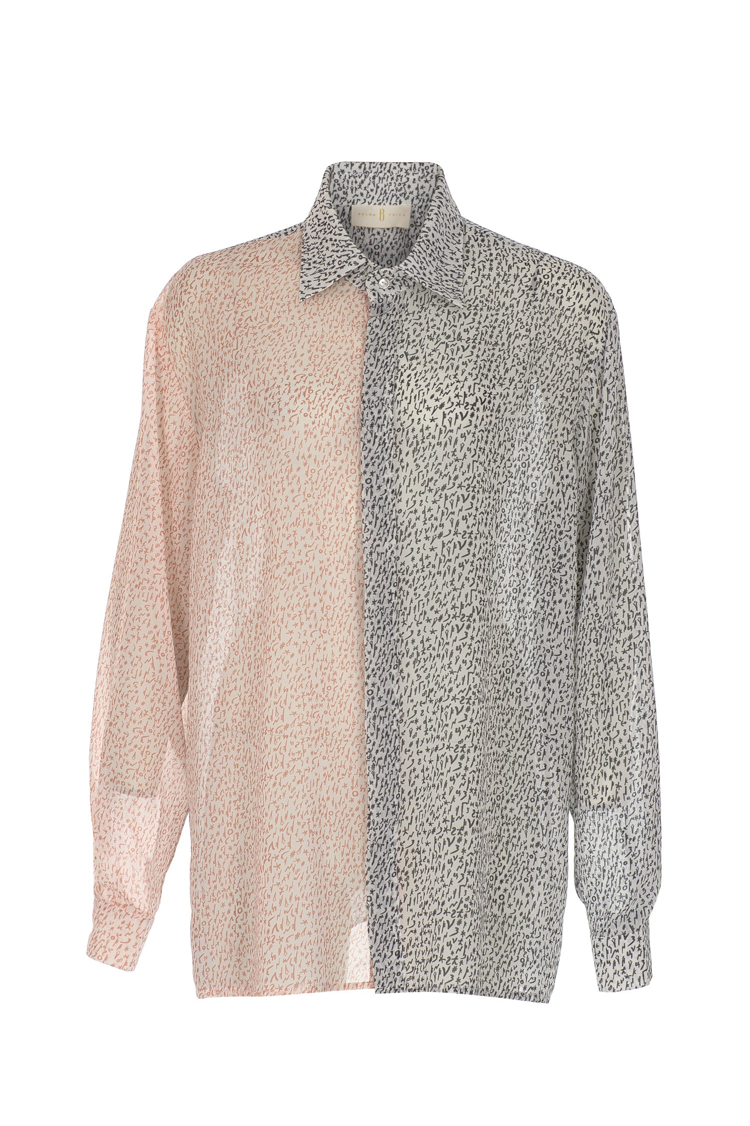 Peach White Black Extra Long Bosančica Print Shirt