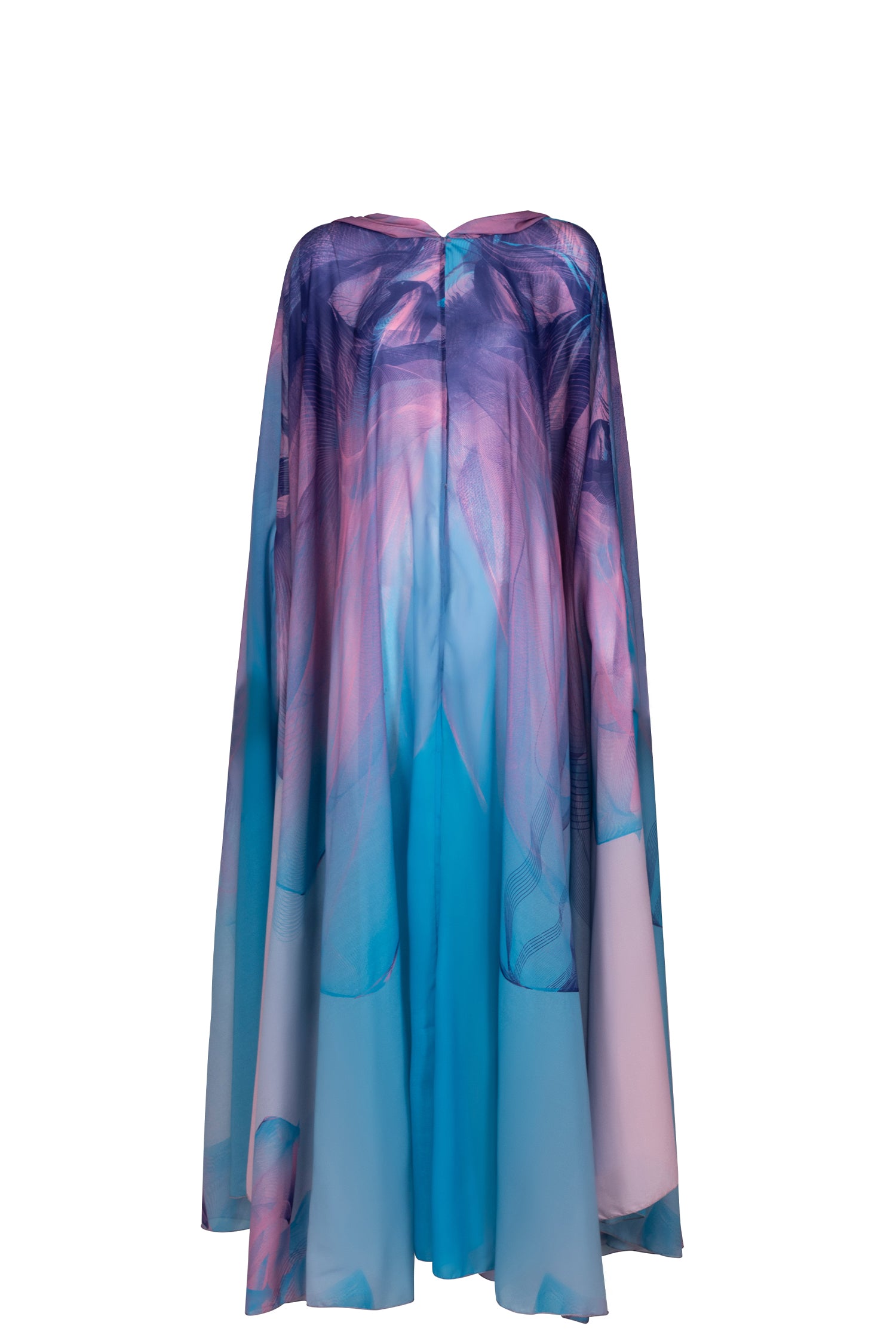 Pink Blue Sunset Print Hooded Abaya Cape