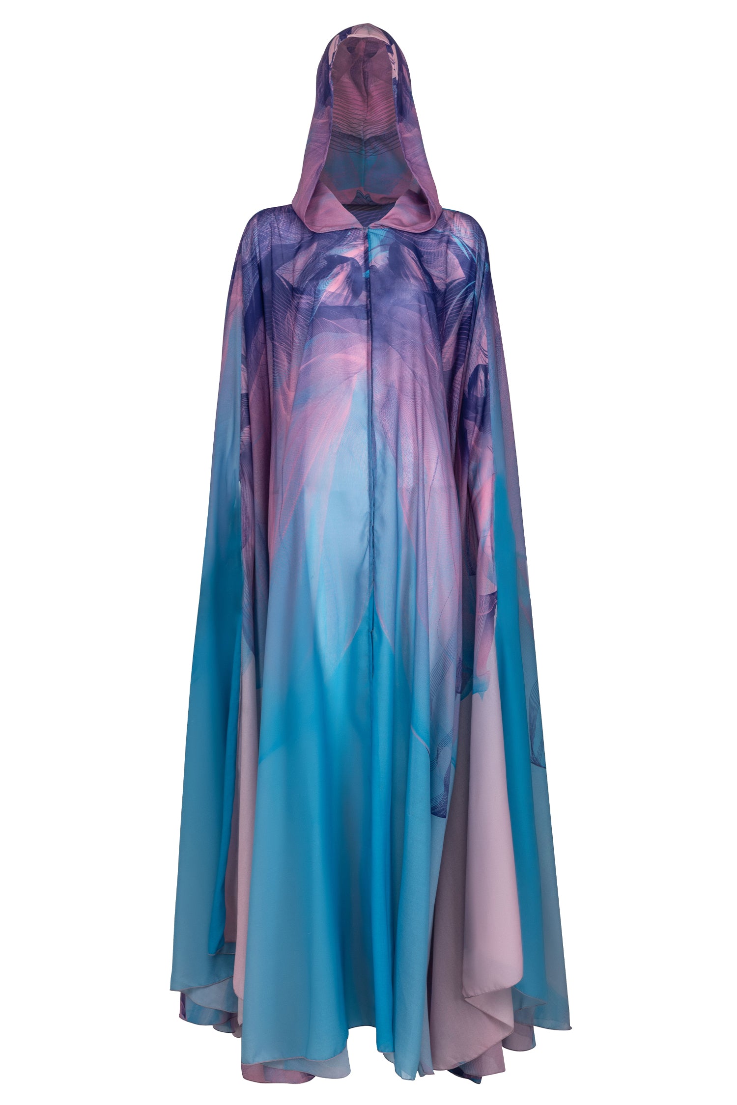 Pink Blue Sunset Print Hooded Abaya Cape