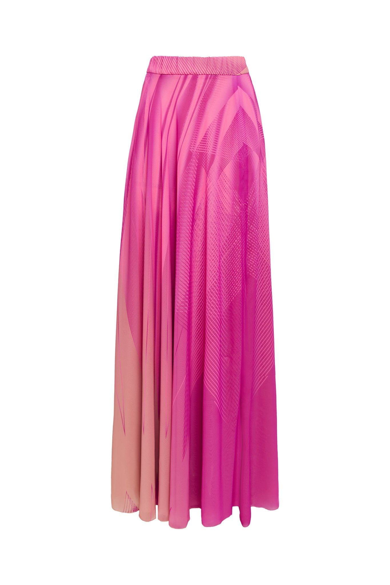 Pink Flowing Custom Print Chiffon Skirt