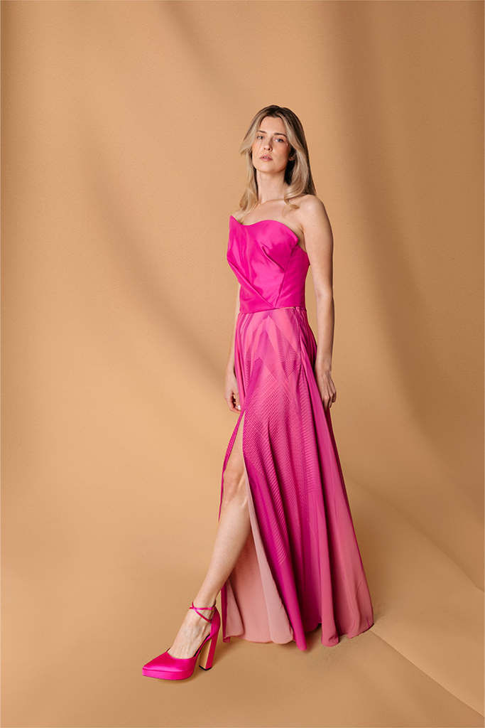 Pink Flowing Custom Print Chiffon Skirt