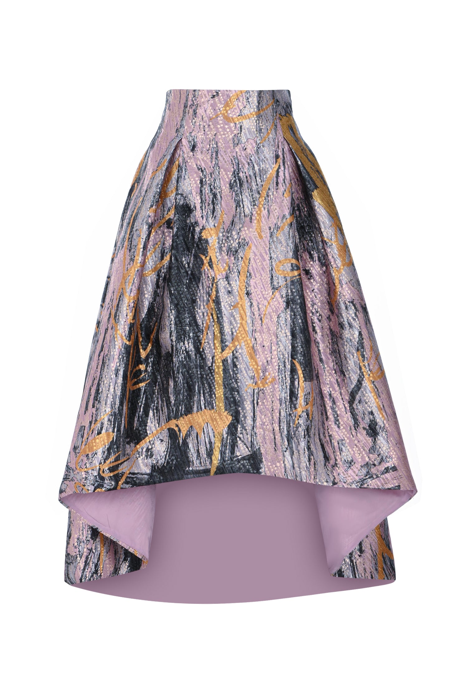 Pink Multicolor Asymmetric Brocade Skirt