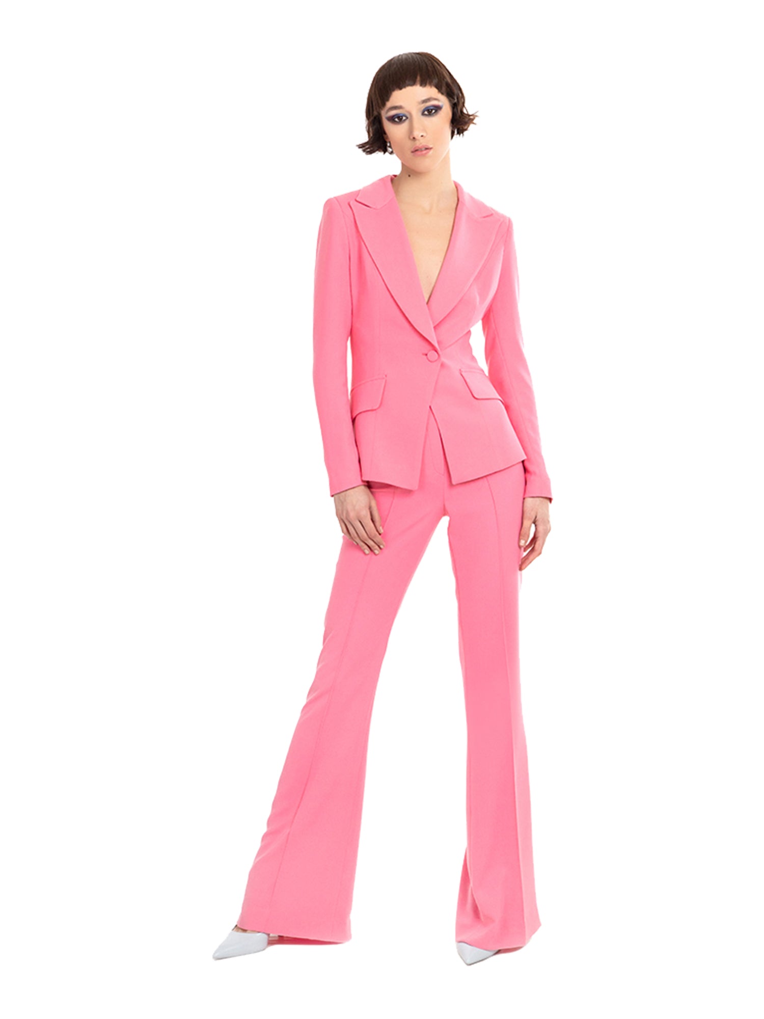 Pink Plunging V-neckline Blazer