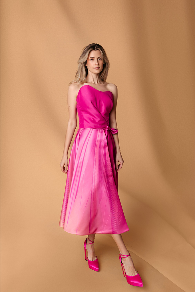 Pink Satin Duchesse Mid Length Skirt