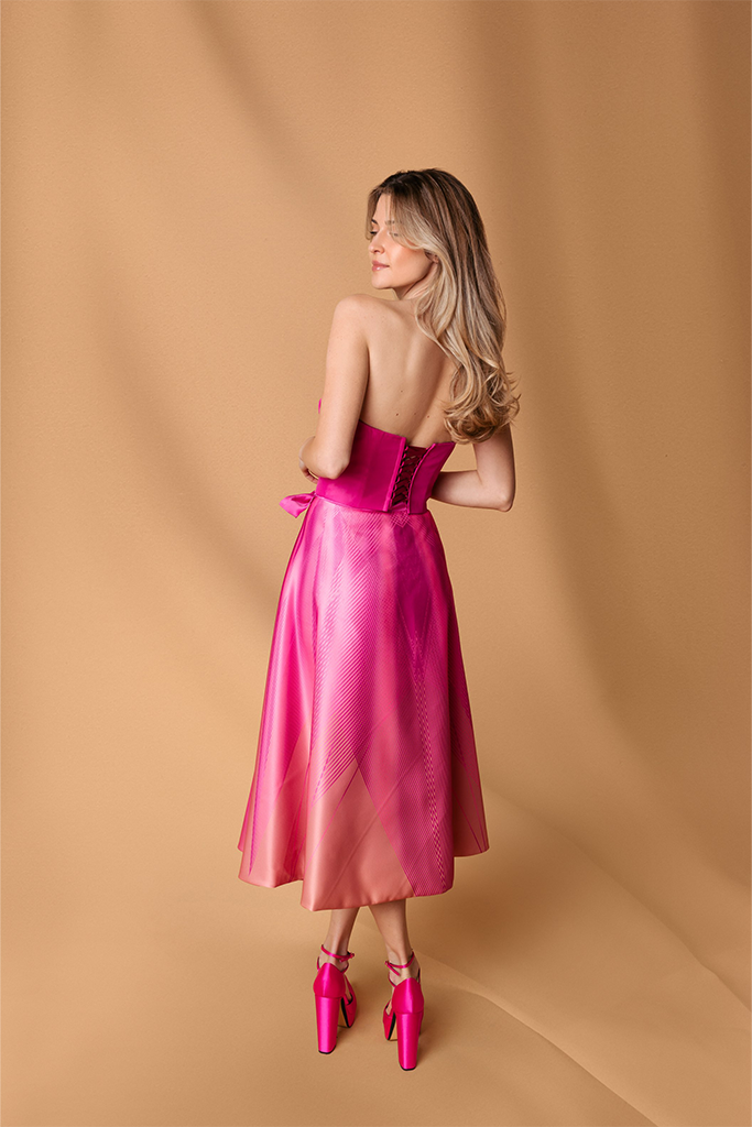 Pink Satin Duchesse Mid Length Skirt