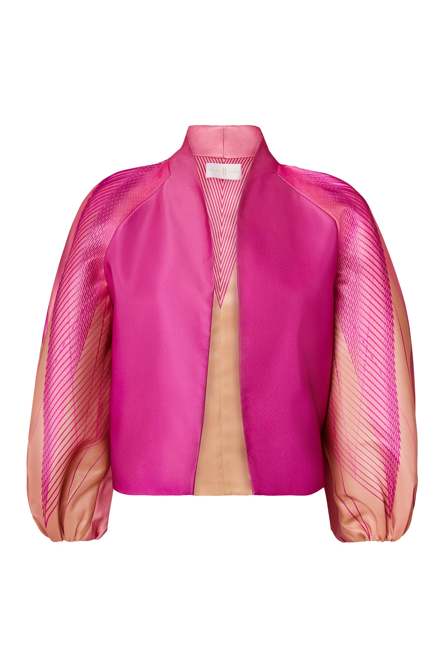 Pink Satin Puff Sleeve Blazer