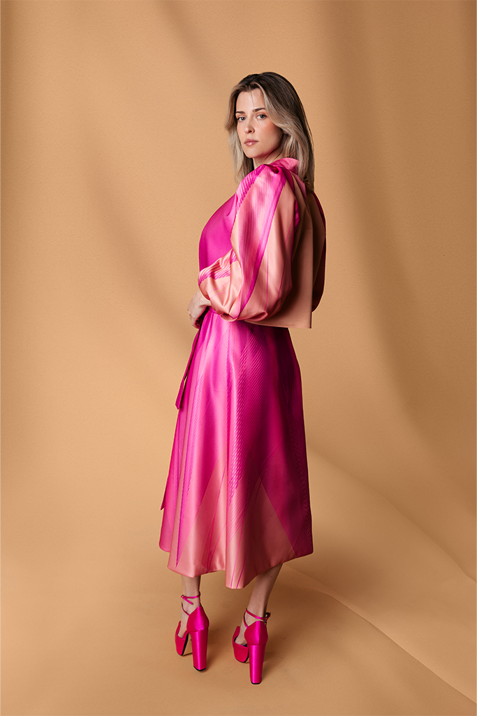 Pink Satin Puff Sleeve Blazer