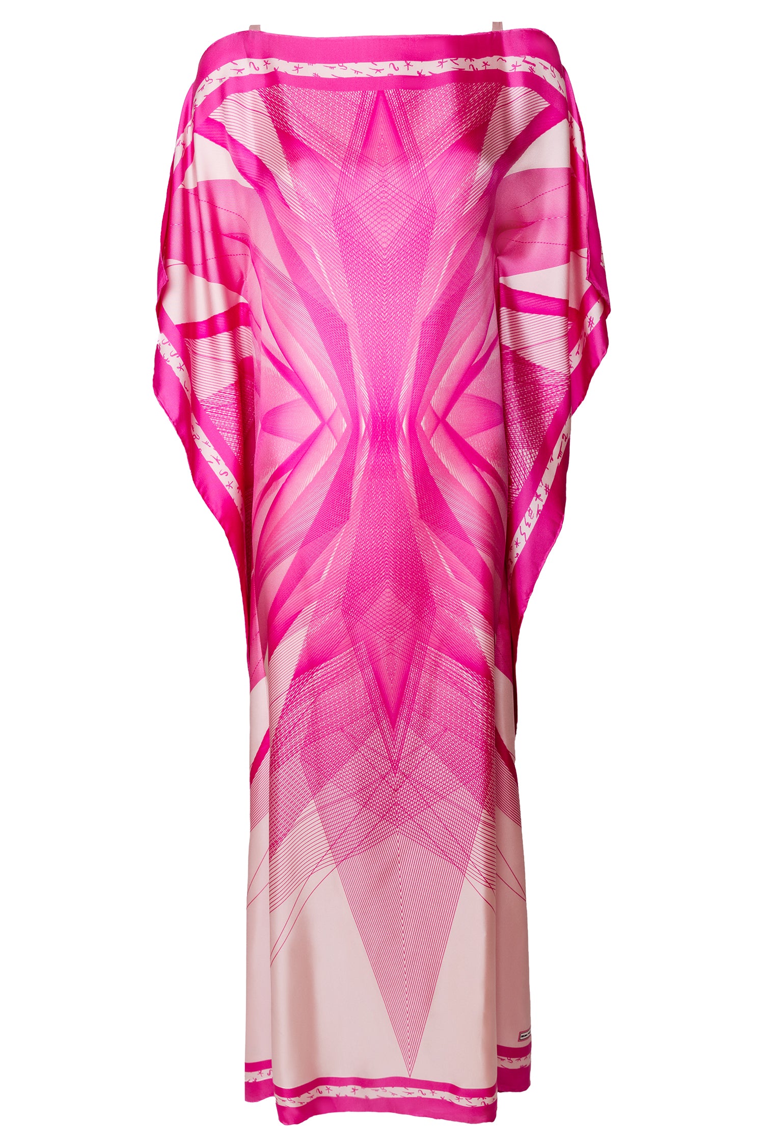 Pink Silk Pictoris Print Kaftan Dress