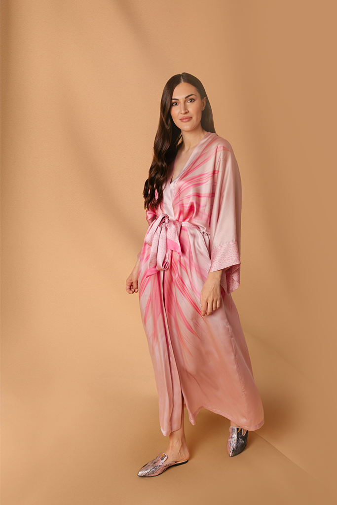 Pink Vega Kimono Silk Dress