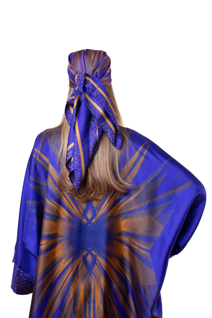 Purple Gold Ariel Printed Silk Scarf