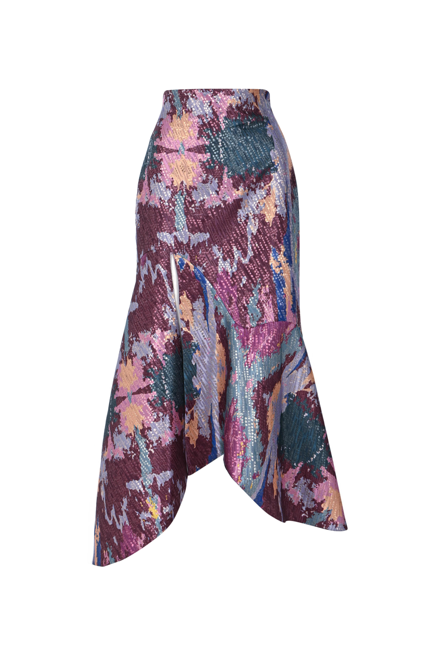 Purple Multicolor Asymmetric Brocade Skirt