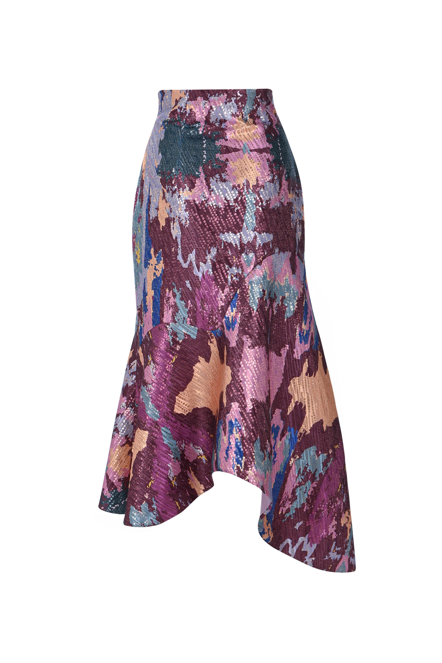 Purple Multicolor Asymmetric Brocade Skirt