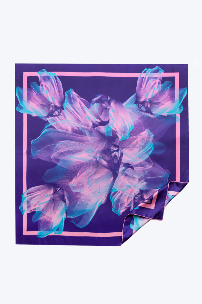 Purple Turquoise Pink Violet Medusae Printed Silk Scarf