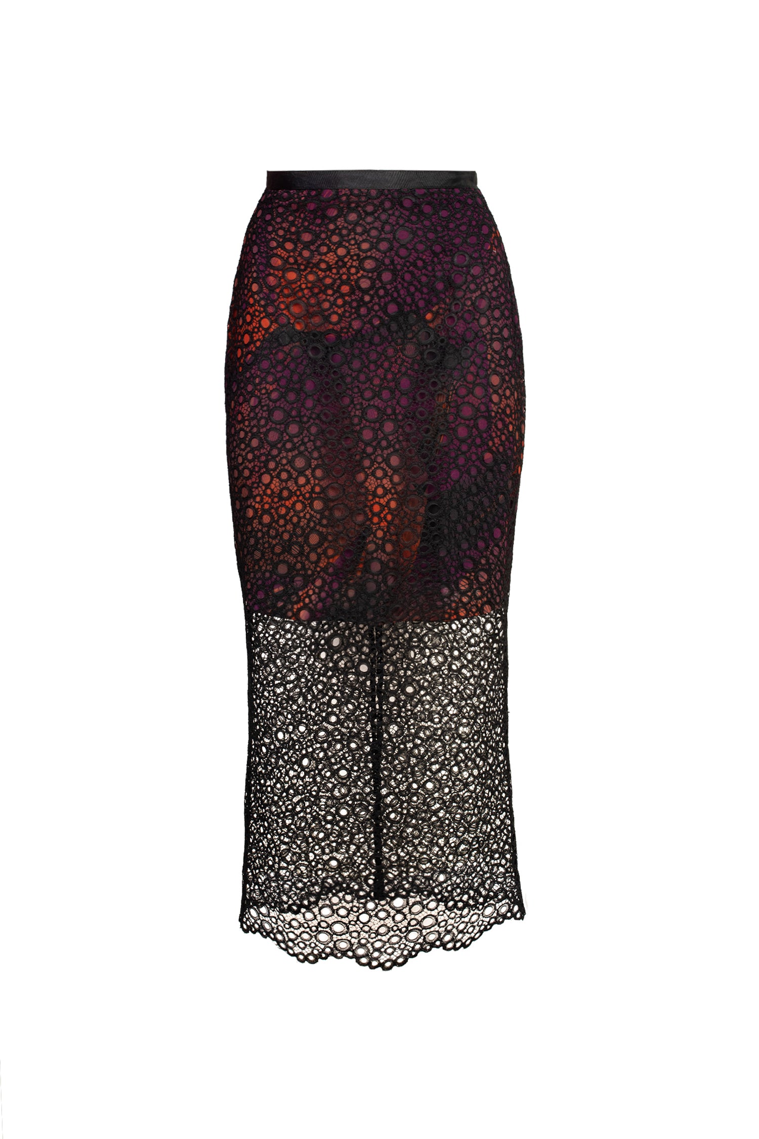 Red Black Lace Pencil Skirt