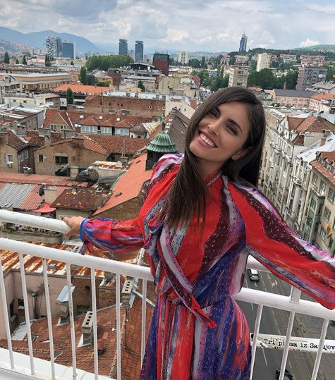 Red Blue Pink Bosančica Print Chiffon Dress