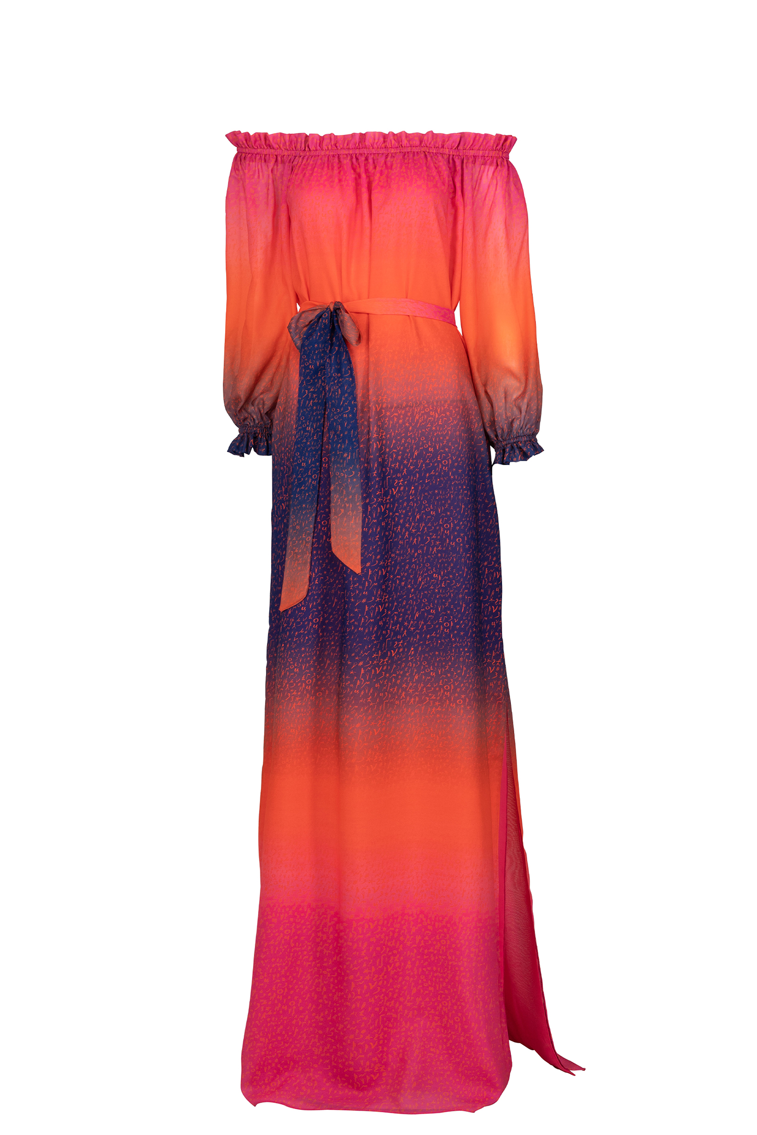 Red Blue Pink Off Shoulder Degrade Maxi Dress