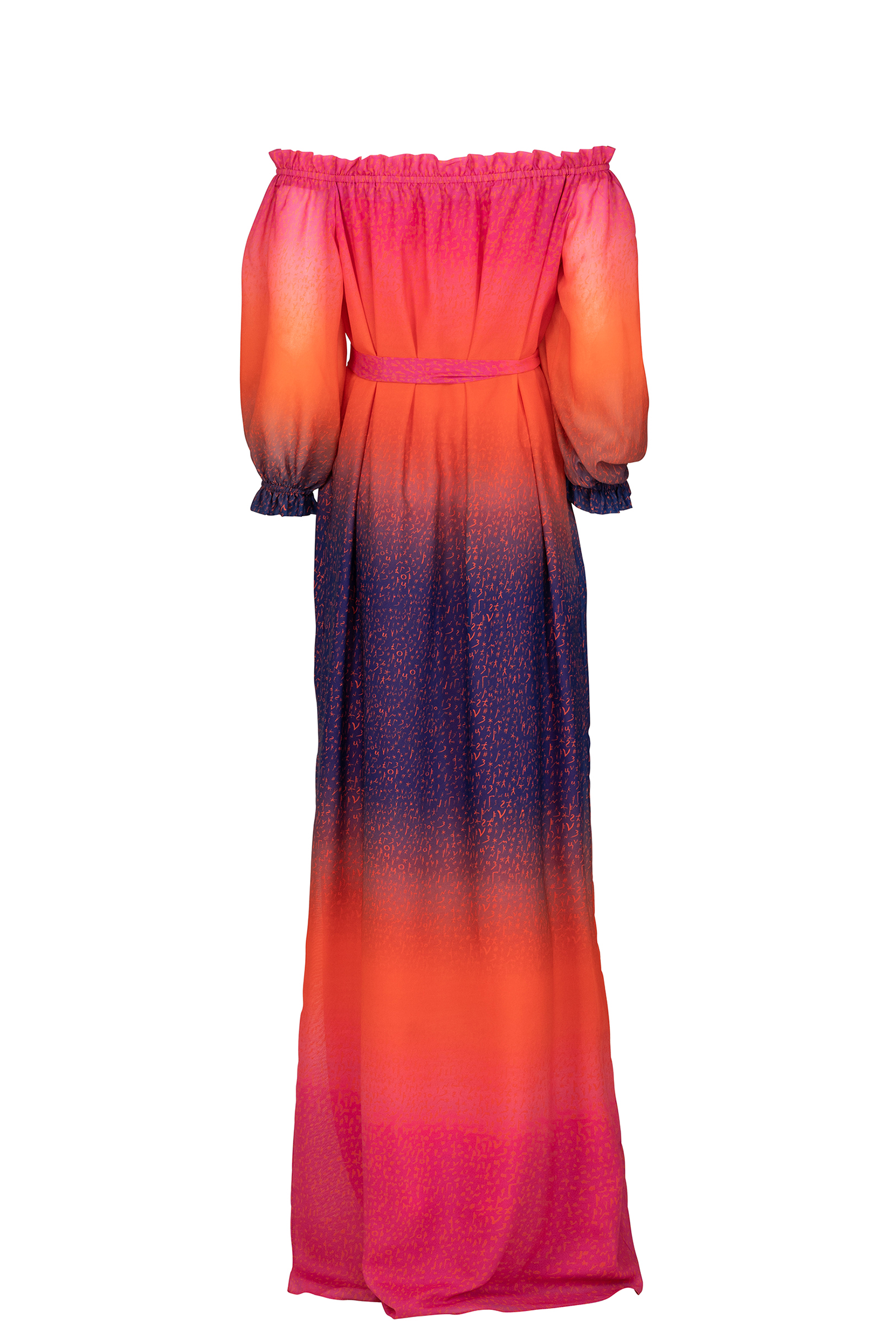 Red Blue Pink Off Shoulder Degrade Maxi Dress