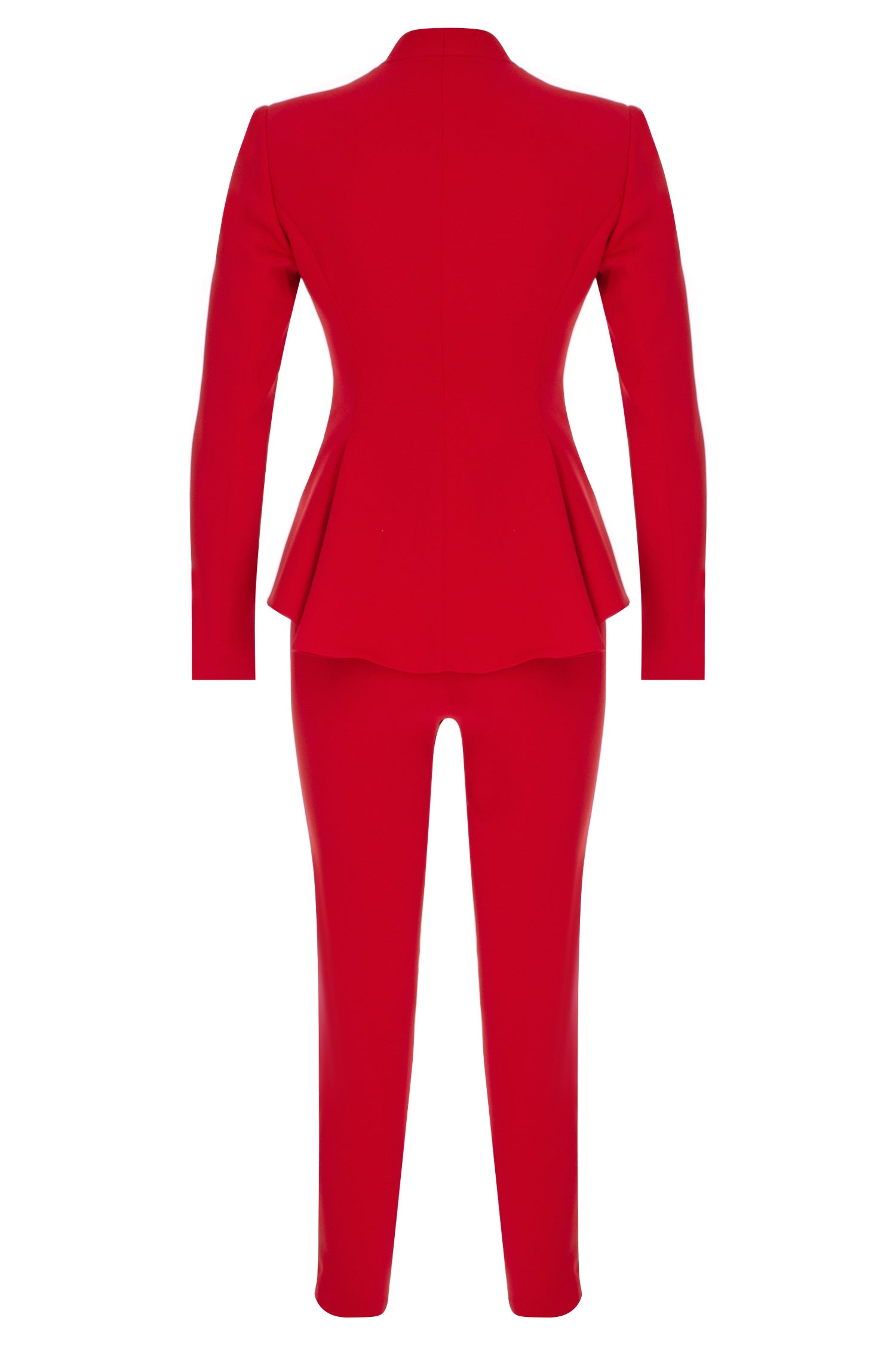 Red Crepe Pencil Cut Pants
