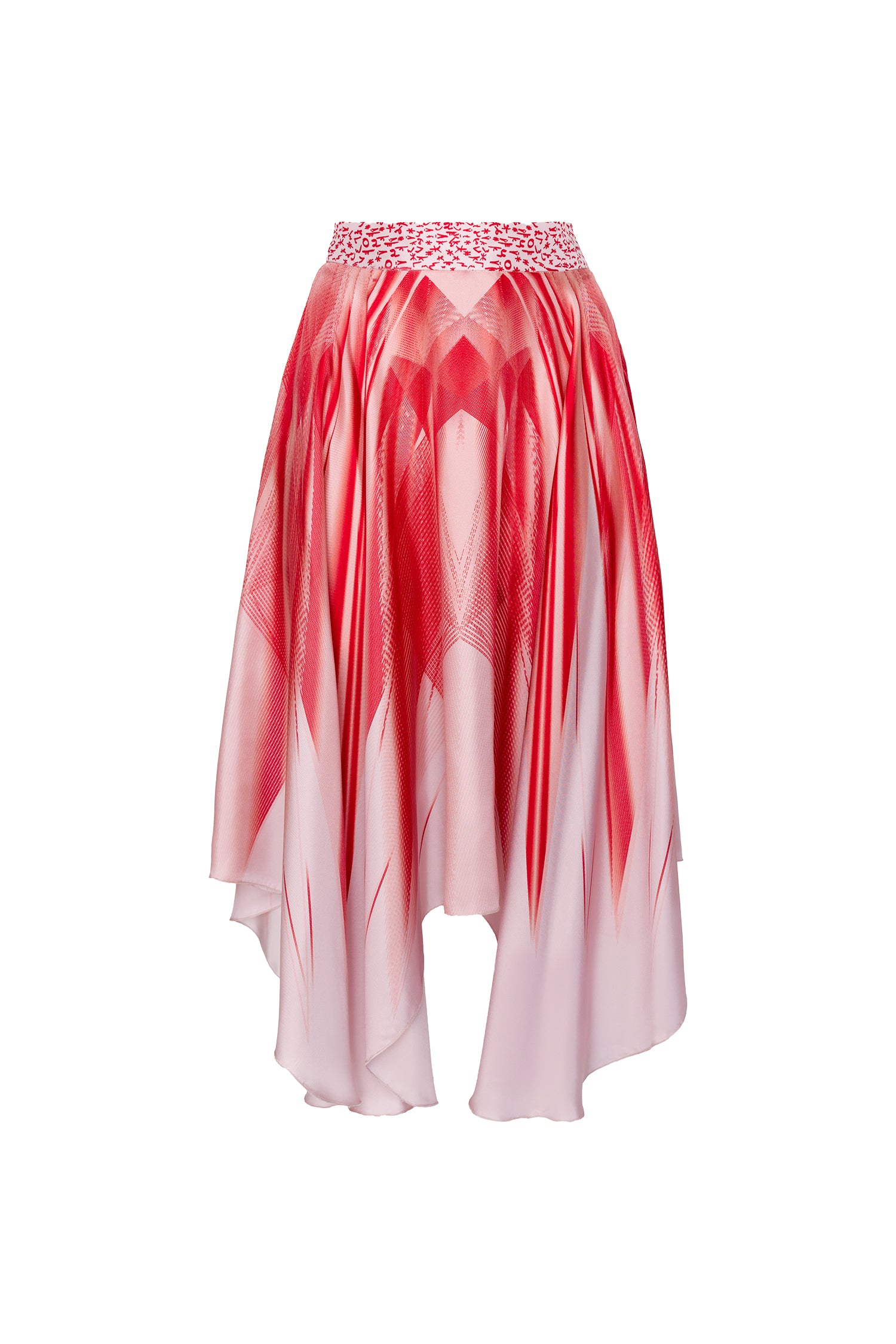 Red Multicolor Asymmetric Silk Twill Skirt