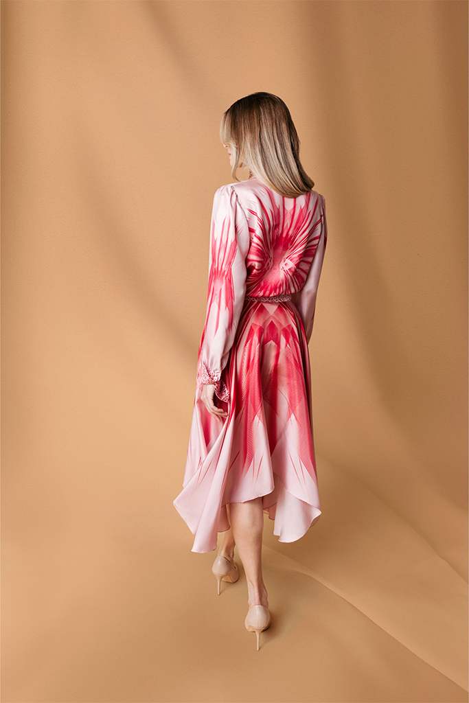 Red Pink Custom Design Print Silk Shirt
