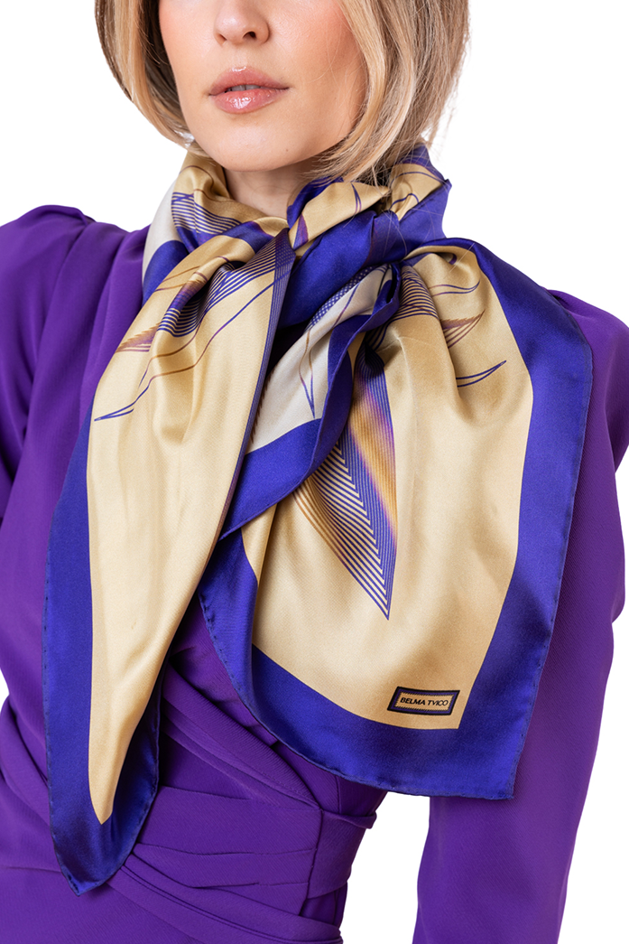 Royal Blue Gold Andromeda Printed Silk Scarf