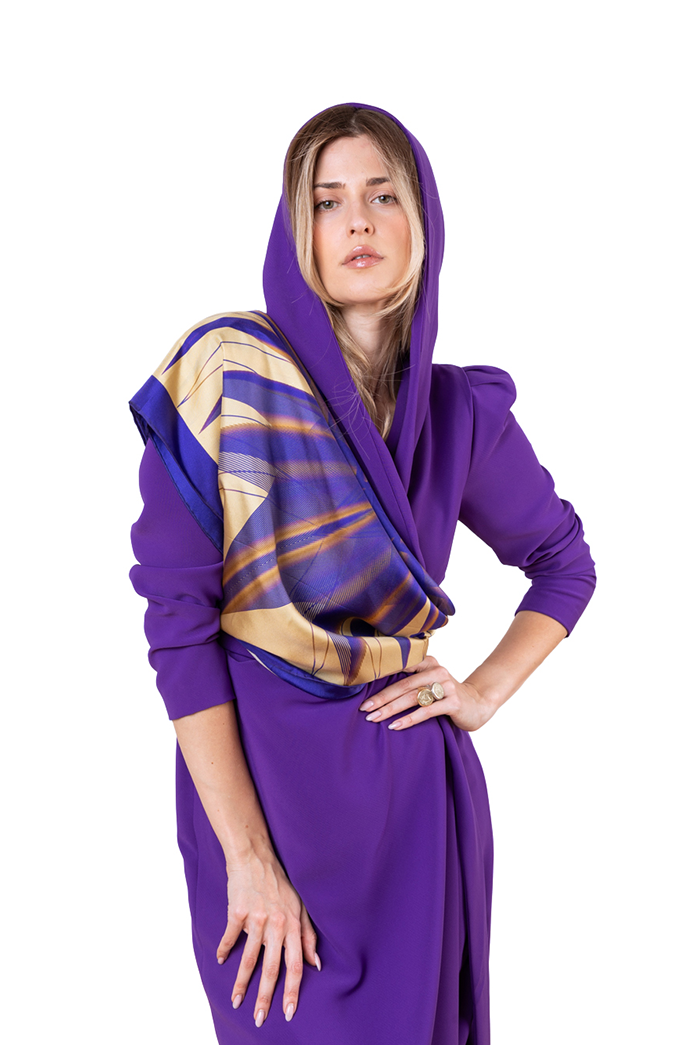 Royal Blue Gold Andromeda Printed Silk Scarf