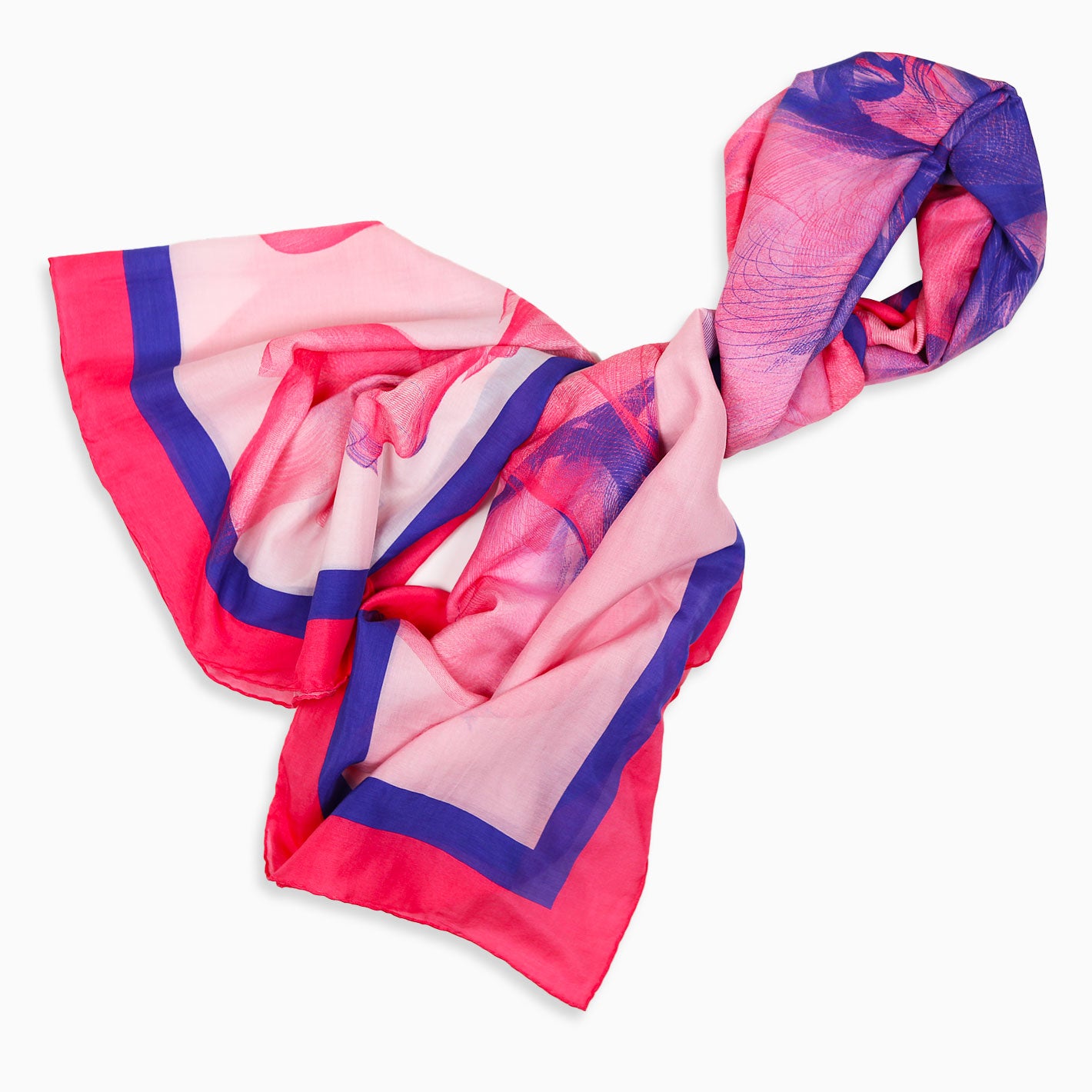 Strawberry Pink Blue Candy Sunset Cotton Silk Pareo Scarf
