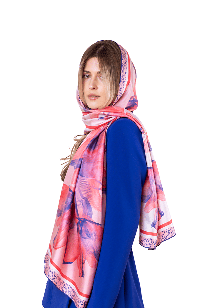 Strawberry Pink Blue Candy Sunset Rectangular Silk Scarf