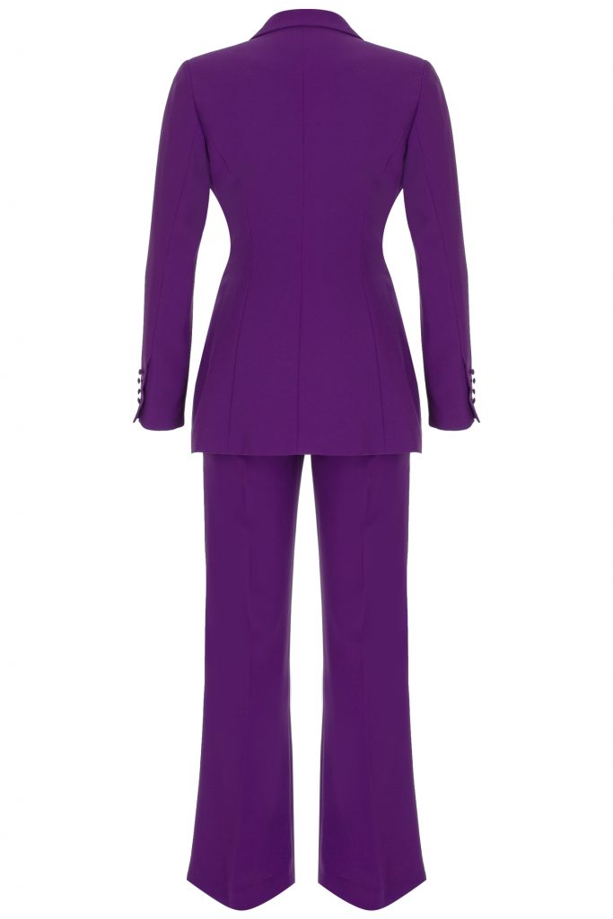 Violet Crepe Pleated Straight Leg Trousers