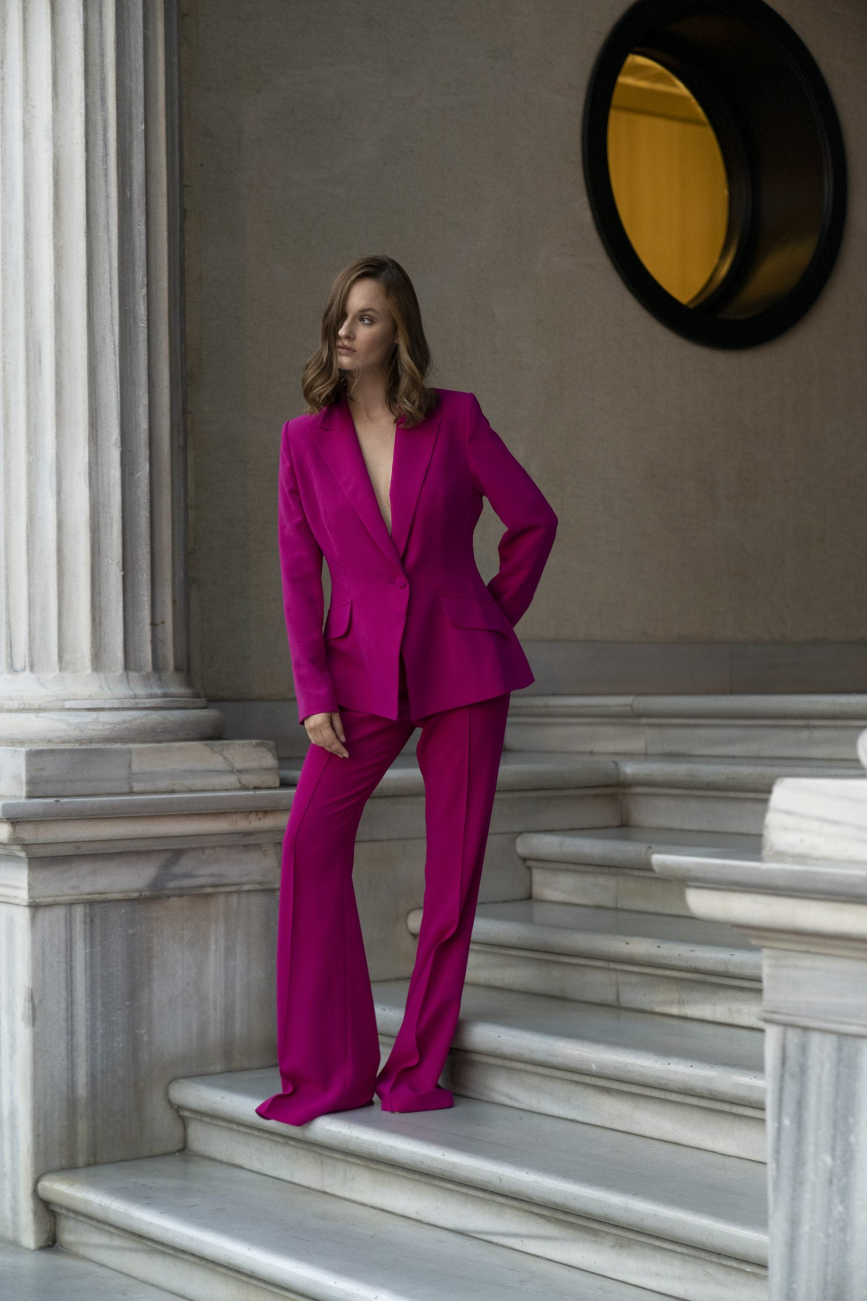 Violet Crepe V-neckline Suit