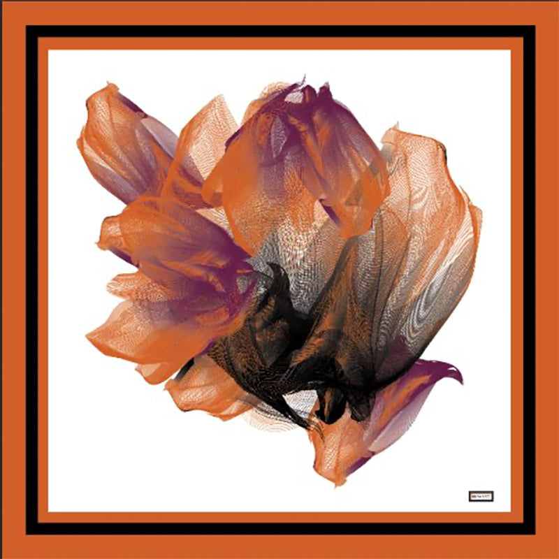 Vivid Orange Fuchsia Black Expanding Printed Silk Scarf