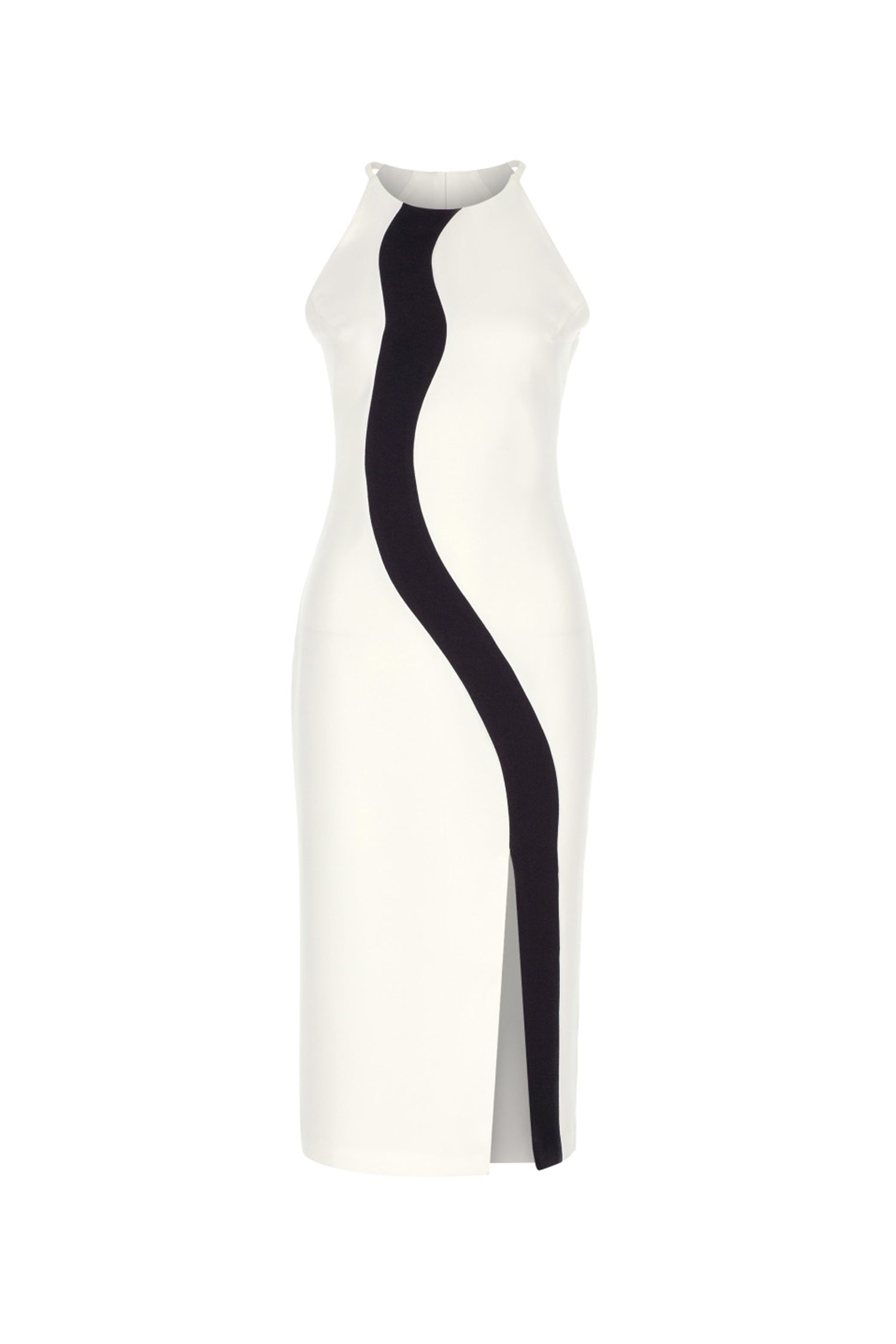 White Black Silhouetted Pencil Midi Dress