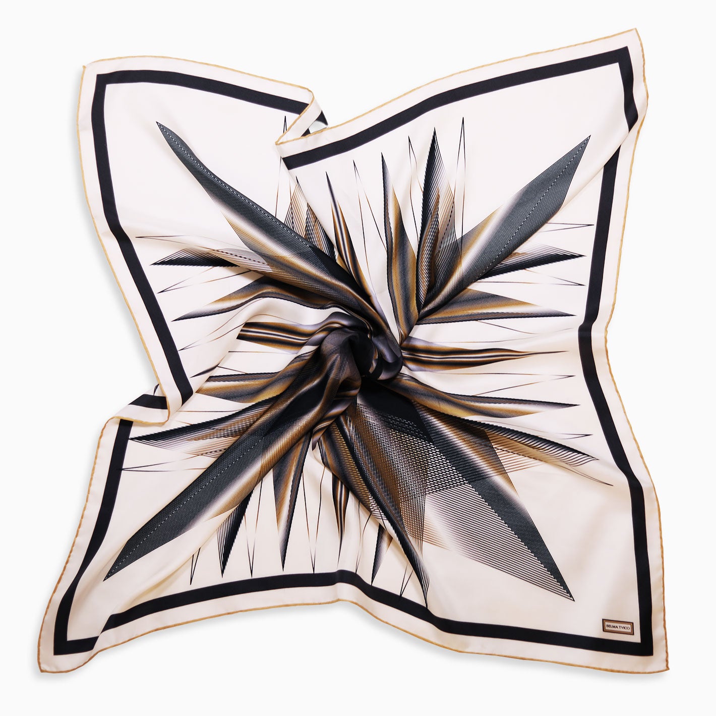 White Navy Gold Celestia Printed Silk Scarf
