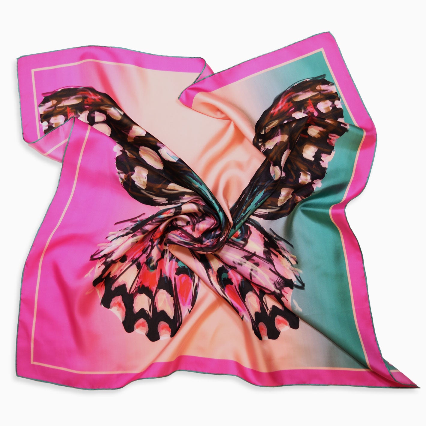 Fuchsia Green Nebulae Printed Silk Scarf