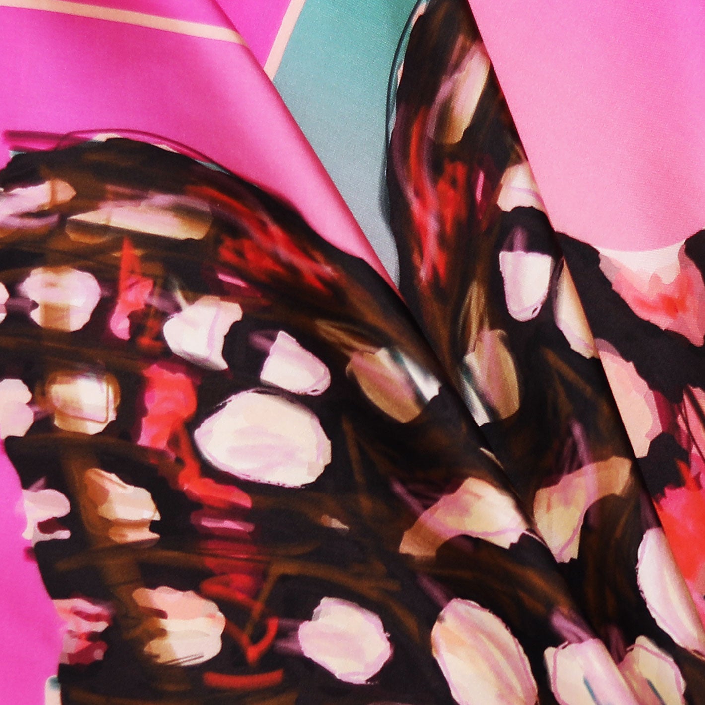 Fuchsia Green Nebulae Printed Silk Scarf